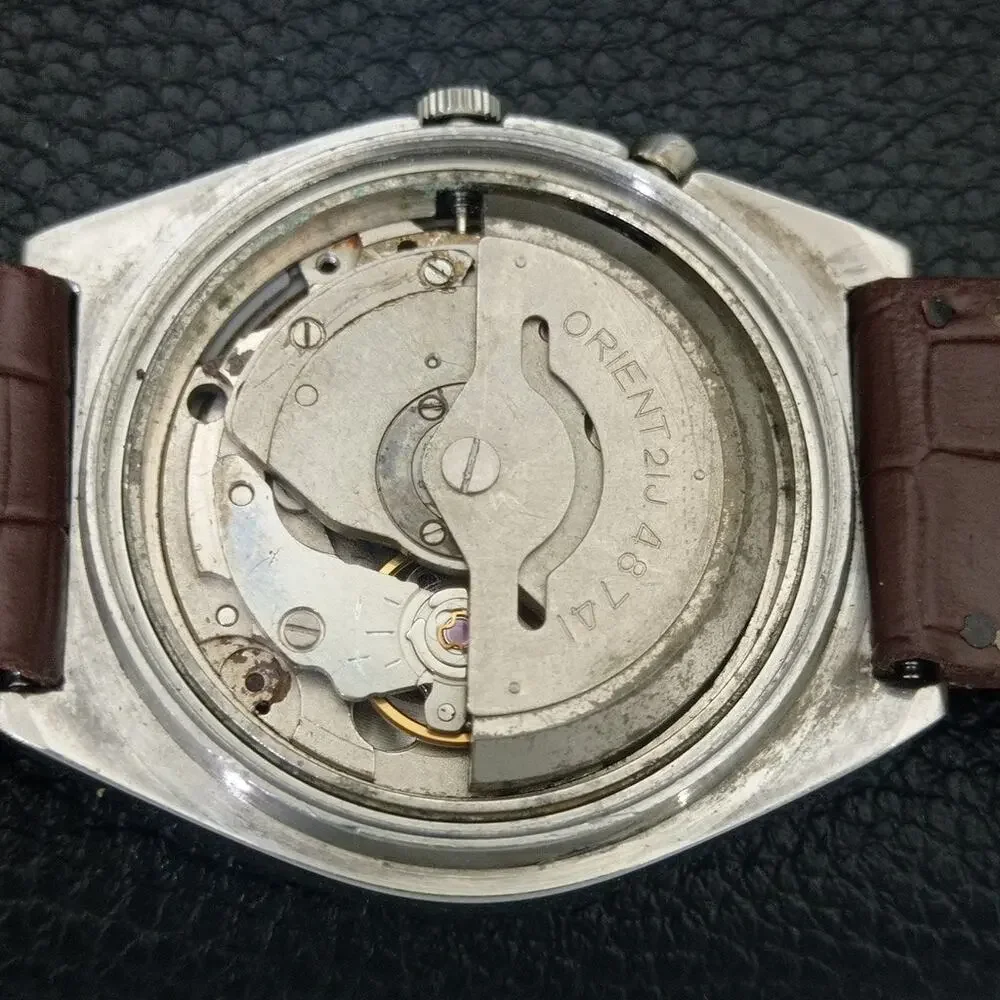Vintage 1979 Orient Automatic Mens Silver Watch W/daydate & Gold accents